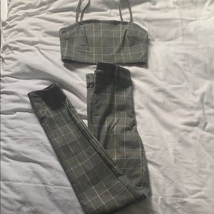 PLAID CROP TOP AND HIGH WAISTED PANTS SET